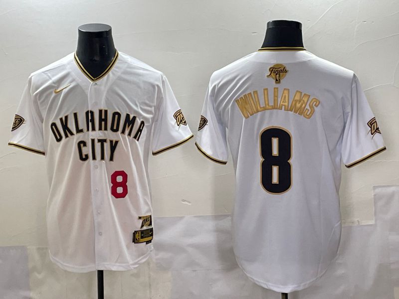 Men 2025 Oklahoma City Thunder #8 Williams White Gold Nike Joint Name NBA Jersey style 12